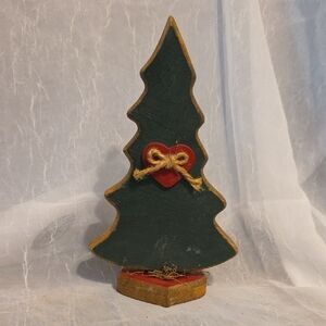Charming Green Wooden Christmas Tree with Red Heart